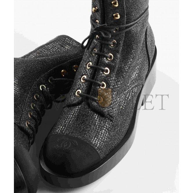 CHANEL LACE-UPS 		FABRIC & GROSGRAIN			BLACK G39162 Y55902 94305