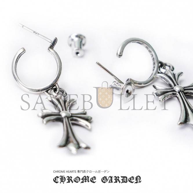 CHROME HEARTS TINY CROSS HOOP EARRING