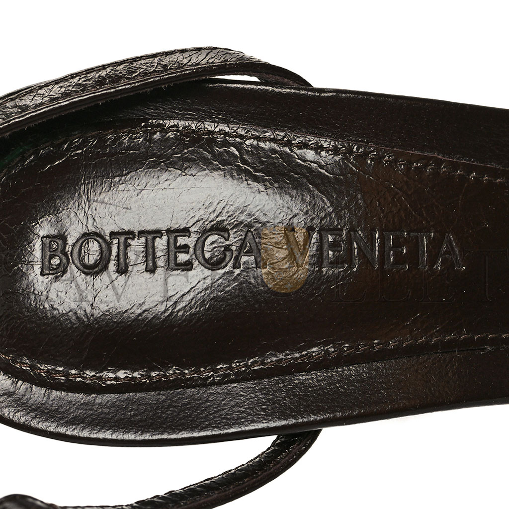 BOTTEGA VENETA SHINY LIGHT LAMBSKIN THE LINE 90MM SANDALS 36 CHOCOLATE SPREAD