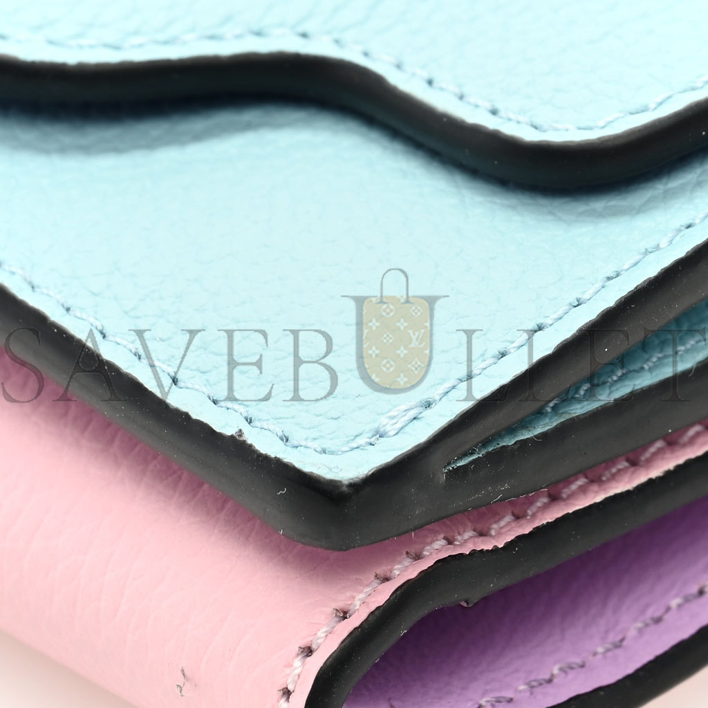 VERSACE GRAINED CALFSKIN MEDUSA WALLET ON CHAIN BLUE PINK (19*12*4cm)