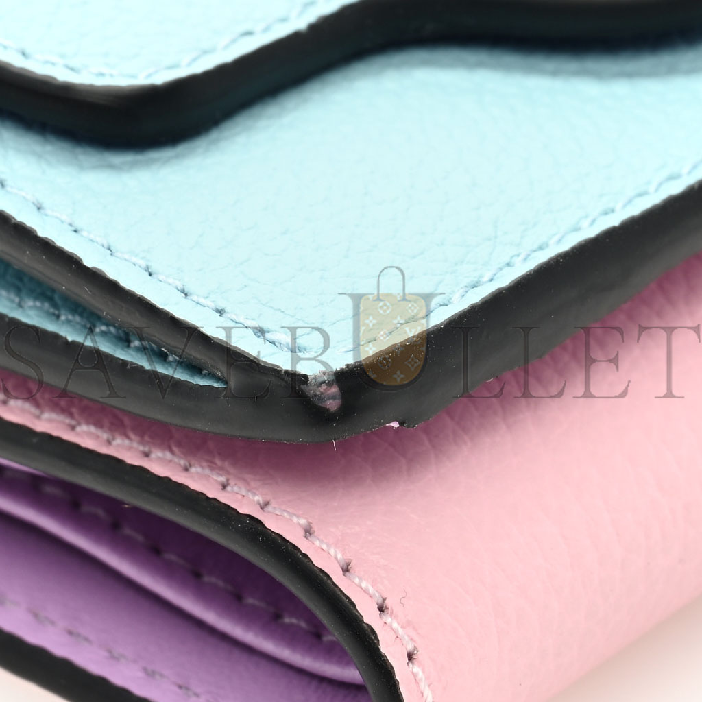 VERSACE GRAINED CALFSKIN MEDUSA WALLET ON CHAIN BLUE PINK (19*12*4cm)