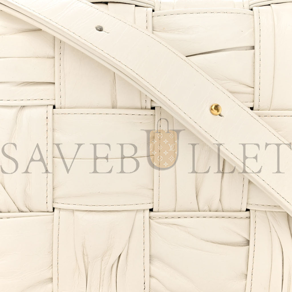 BOTTEGA VENETA CALFSKIN INTRECCIO PLISSE CASSETTE CROSSBODY BAG WHITE  (24*16*8cm)