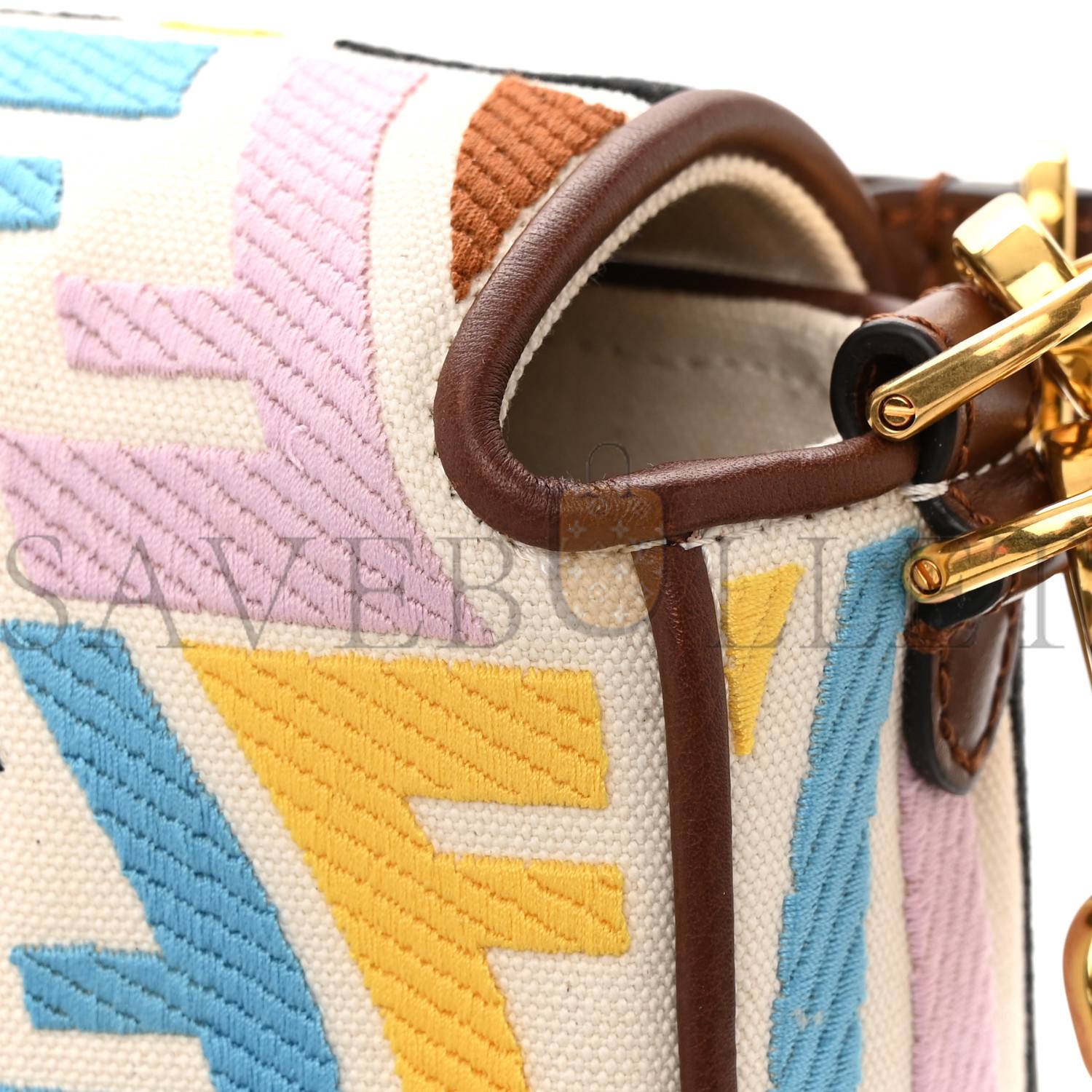 FENDI X SARA COLEMAN CANVAS VITELLO KING SETA FF FISH EYE EMBROIDERED BAGUETTE GREZZO MULTICOLOR GHIANDA (28*15*6cm)