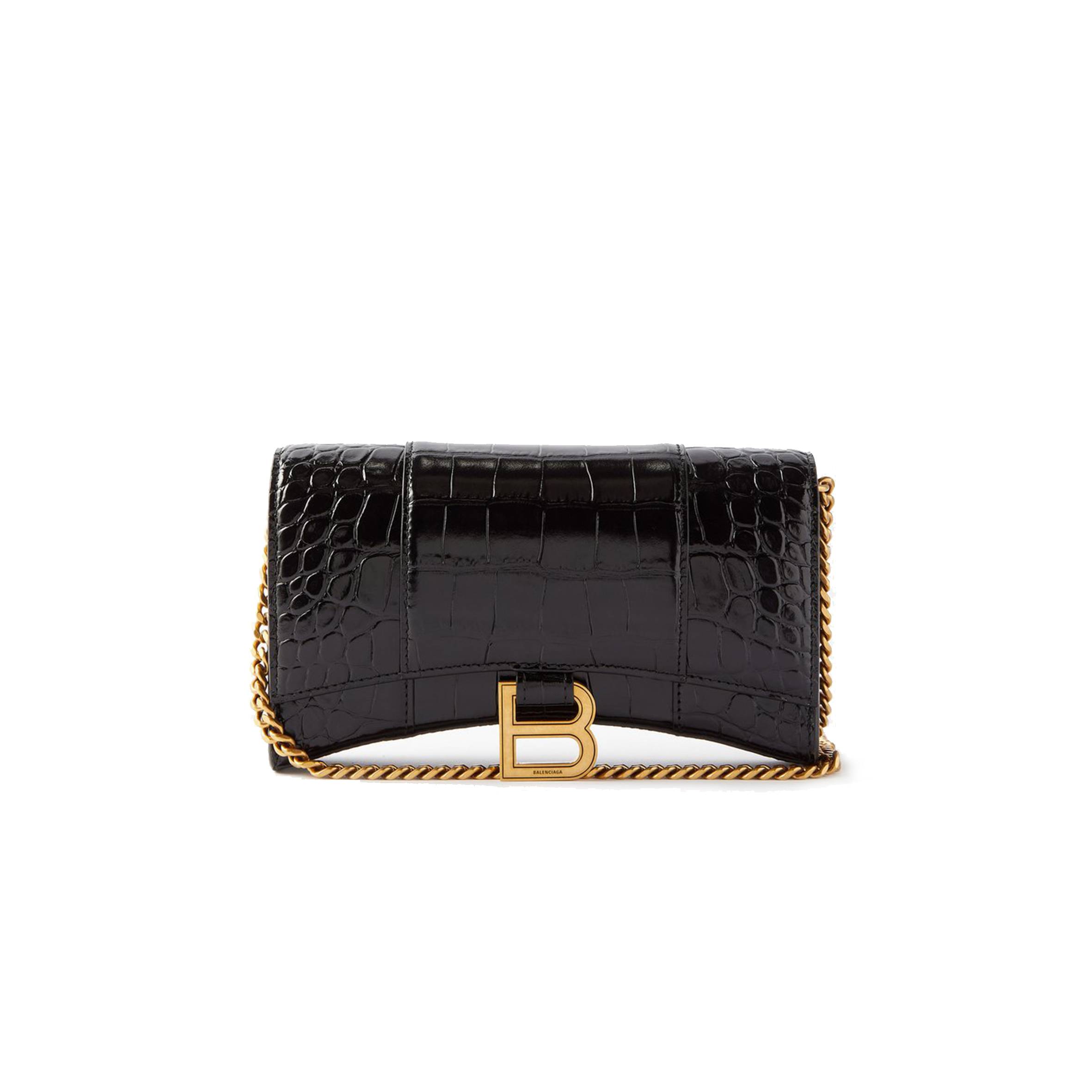 BALENCIAGA BLACK HOURGLASS CROCODILE-EFFECT LEATHER CROSS-BODY BAG  MATCHESFASHION US (19.8*12.1*5cm)