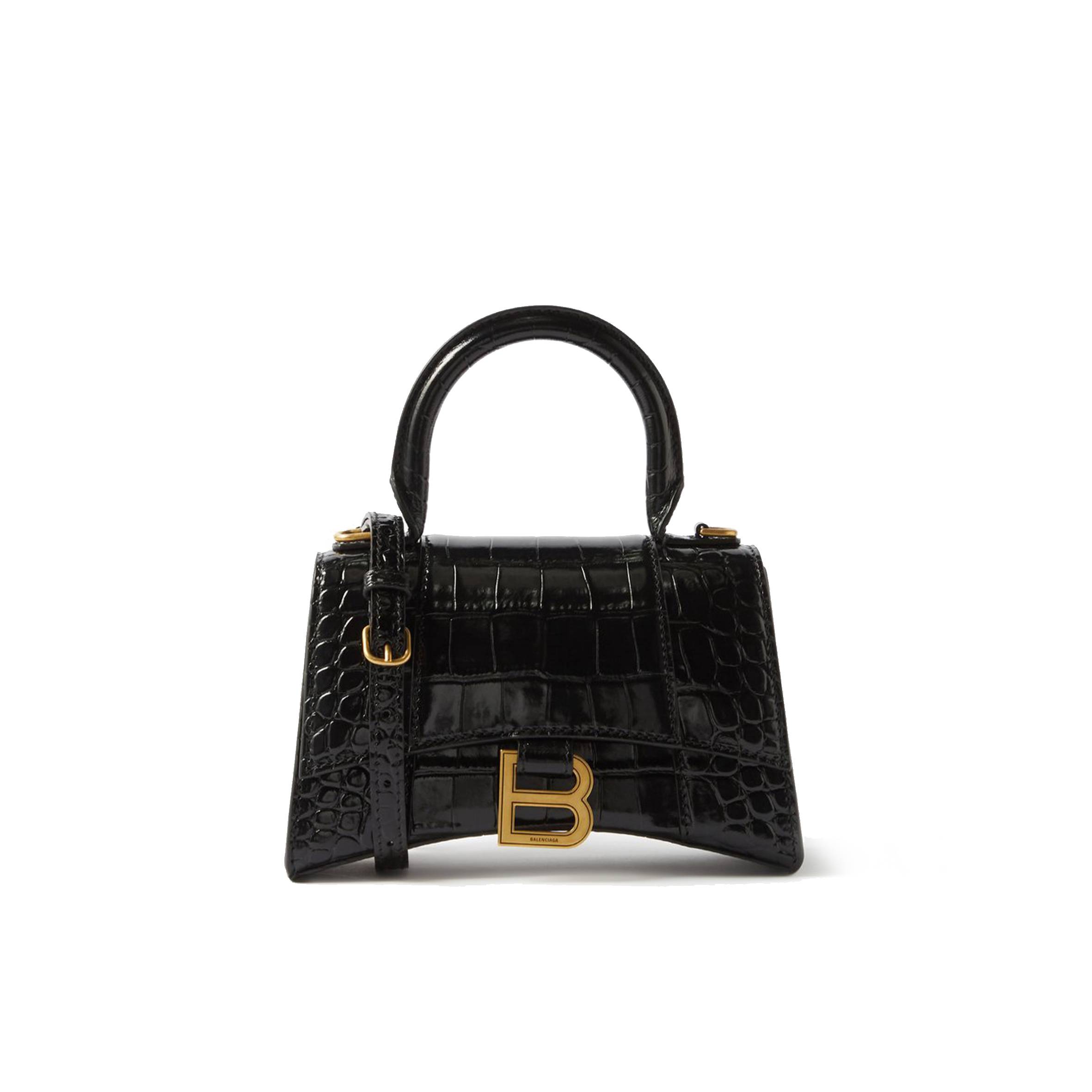 BALENCIAGA BLACK HOURGLASS XS CROCODILE-EFFECT LEATHER BAG  MATCHESFASHION US (19*12.1*7.6cm)