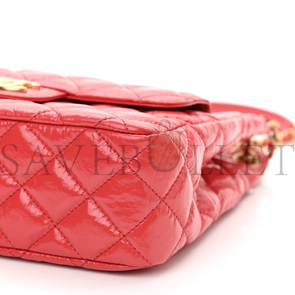 CHANEL SHINY CRUMPLED CALFSKIN QUILTED SMALL HOBO RED GOLD HARDWARE (22*17*7cm)