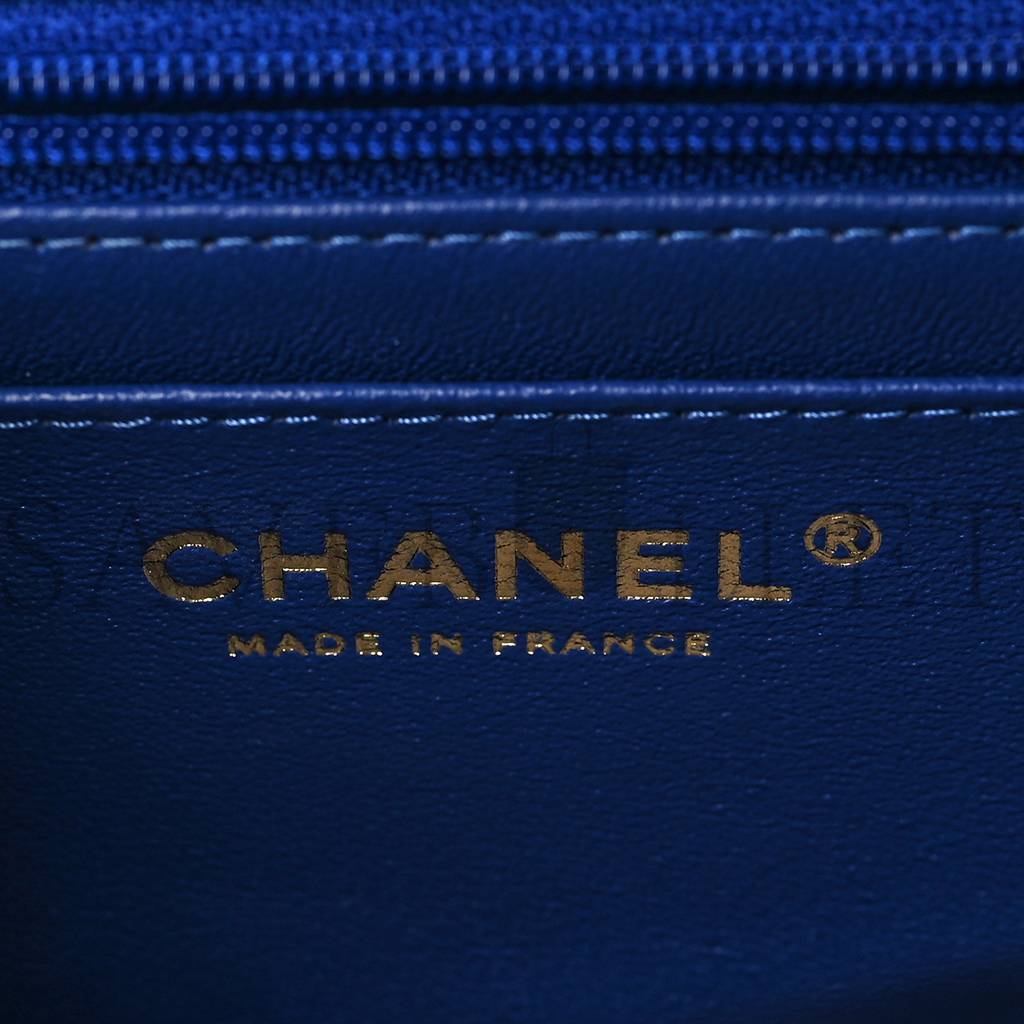 CHANEL LAMBSKIN QUILTED MINI TOP HANDLE RECTANGULAR FLAP BLUE ROSE GOLD HARDWARE (20*12*6cm)