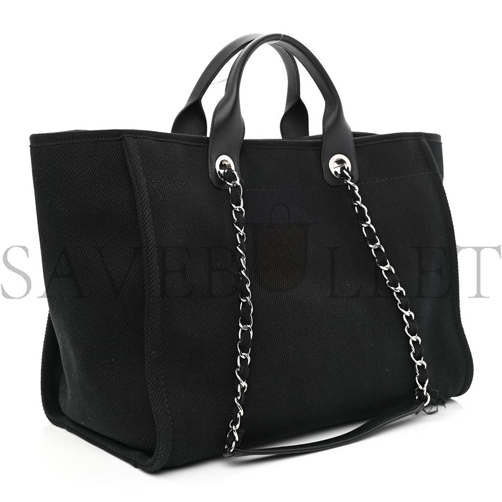 CHANEL CANVAS PEARL MEDIUM DEAUVILLE TOTE BLACK (38*29*18cm)