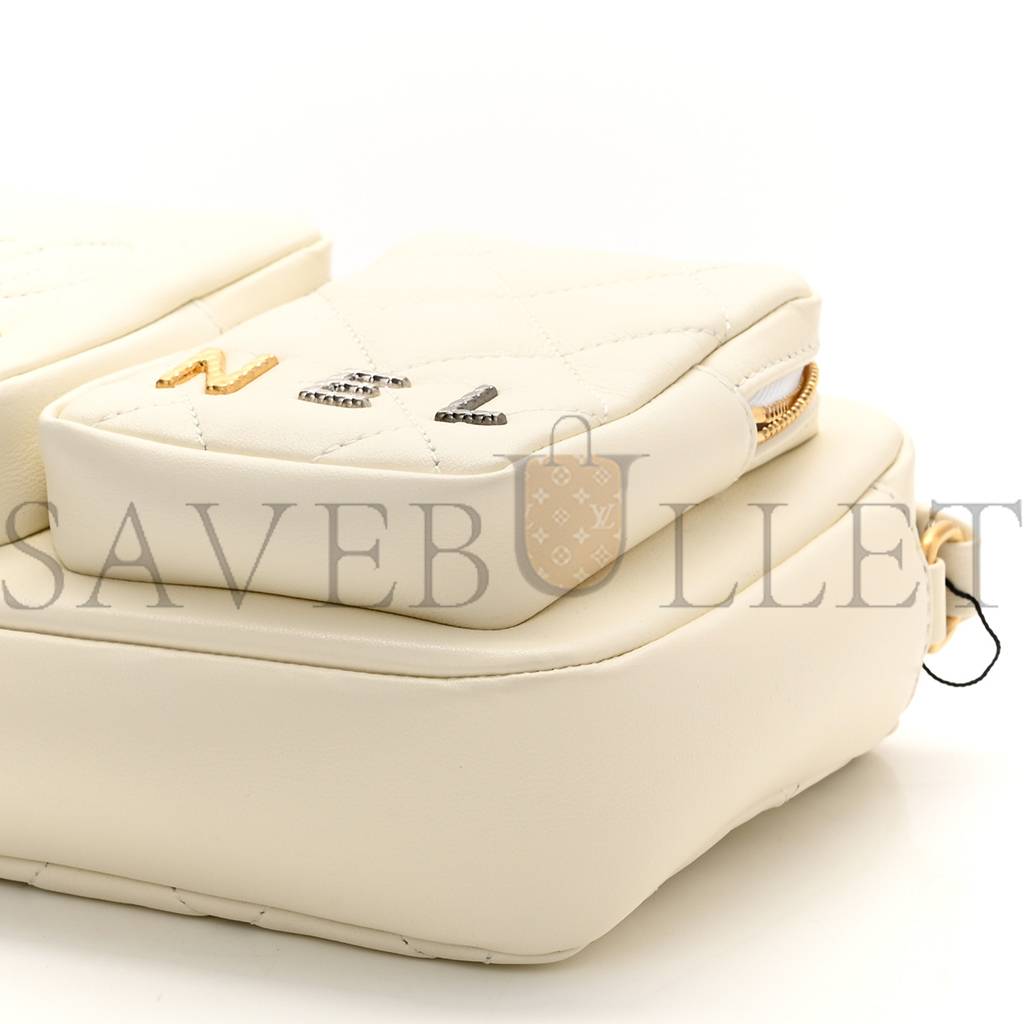 CHANEL CALFSKIN QUILTED SMALL CAMERA CASE WHITE GOLD HARDWARE (21*15*4cm)