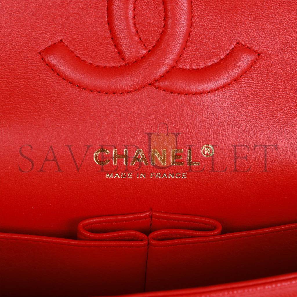 CHANEL MEDIUM CLASSIC DOUBLE FLAP BAG RED CAVIAR LIGHT GOLD HARDWARE (25.5*15.5*6.5cm)