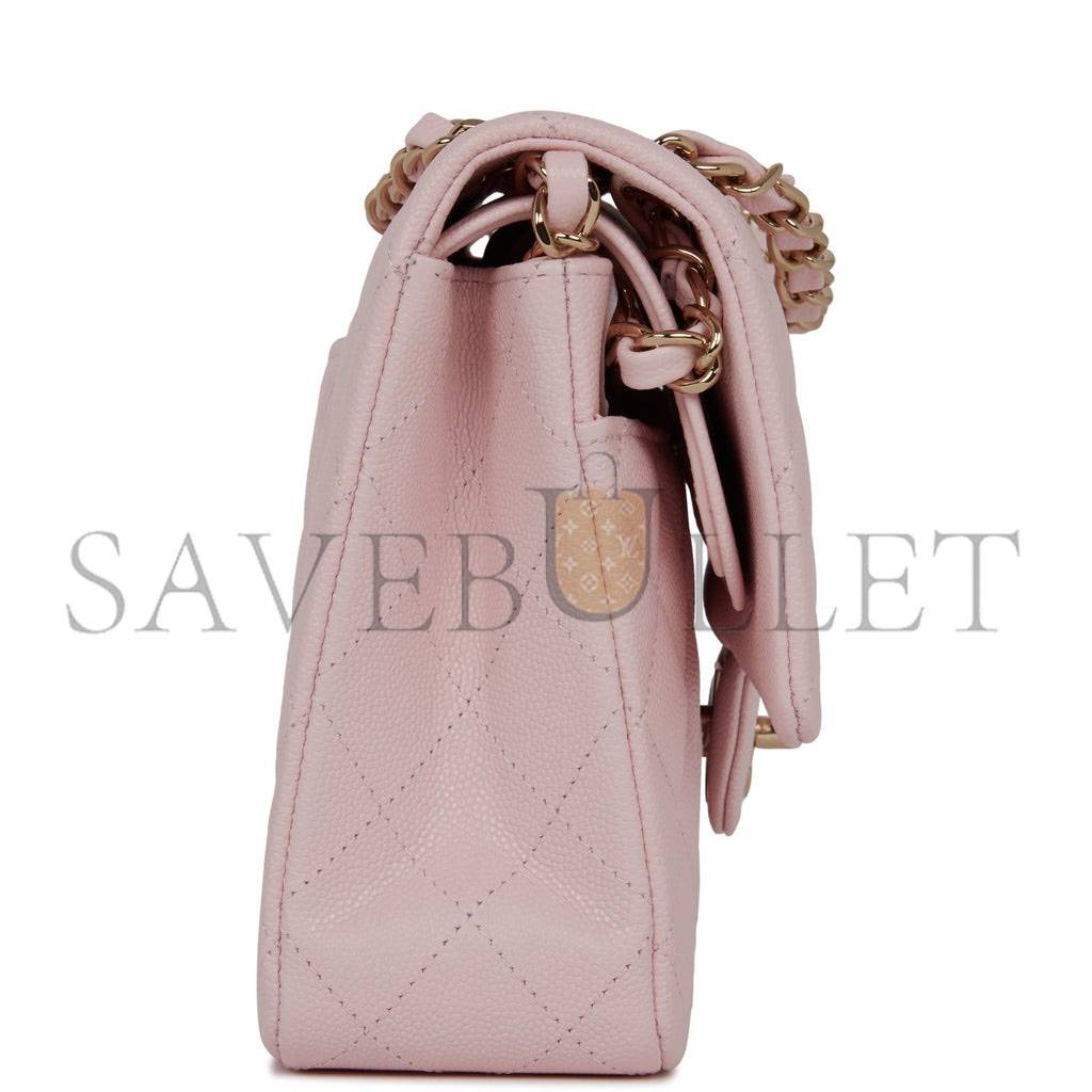 CHANEL MEDIUM CLASSIC DOUBLE FLAP BAG LIGHT PINK CAVIAR LIGHT GOLD HARDWARE (25.5*15.2*7cm)