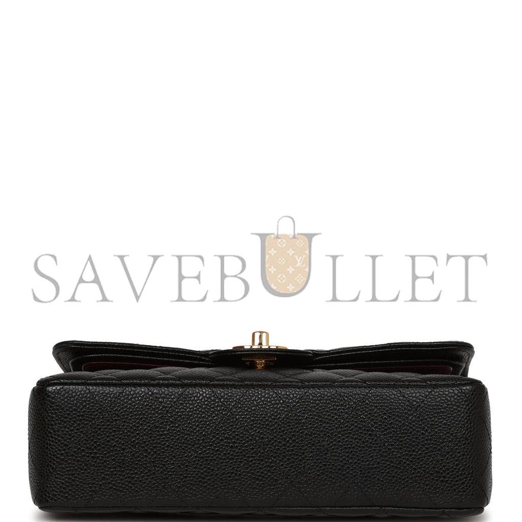 CHANEL SMALL CLASSIC DOUBLE FLAP BAG BLACK CAVIAR GOLD HARDWARE (23*15*6cm)