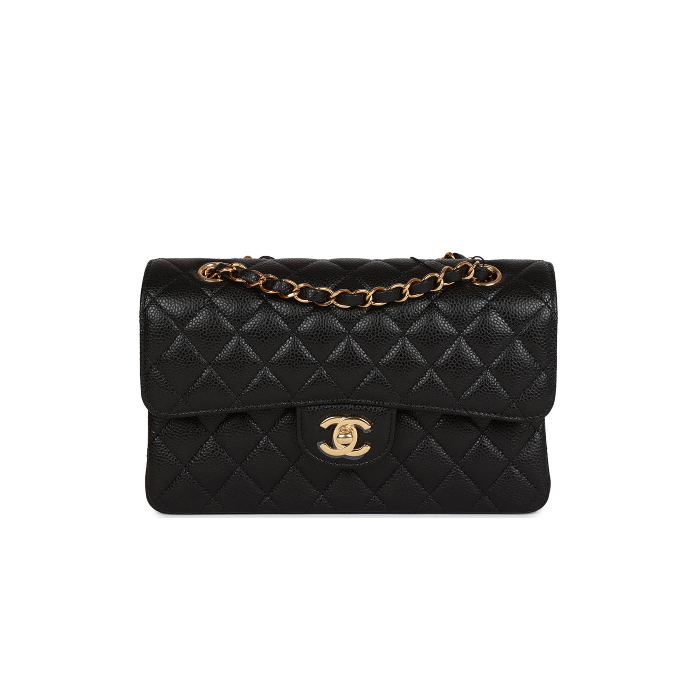 CHANEL SMALL CLASSIC DOUBLE FLAP BLACK CAVIAR GOLD HARDWARE (23*13*6cm)