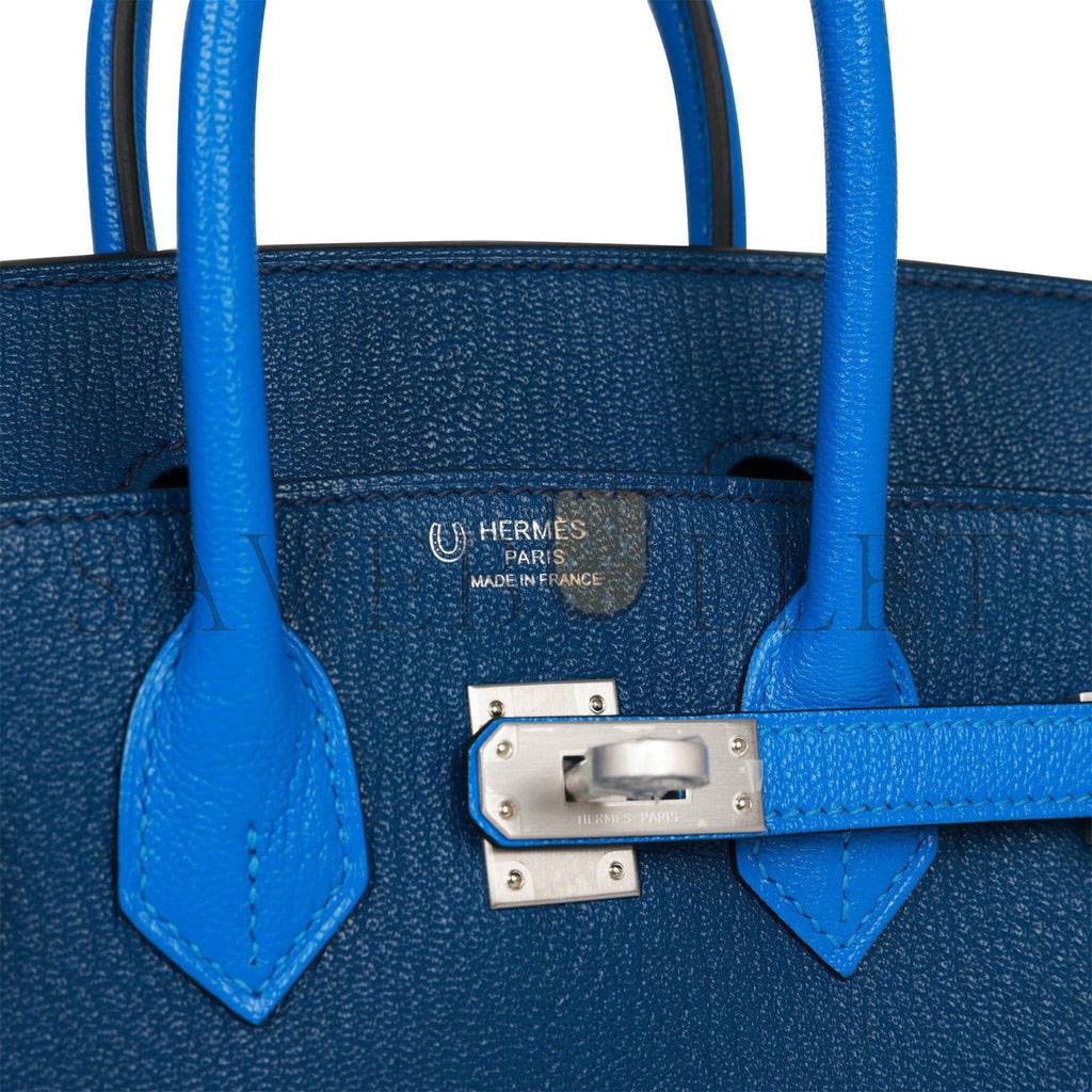 HERMES SPECIAL ORDER (HSS) BIRKIN 25 BLEU HYDRA AND BLEU SAPHIR CHÈVRE BRUSHED PALLADIUM HARDWARE HANDMADE  (25cm)