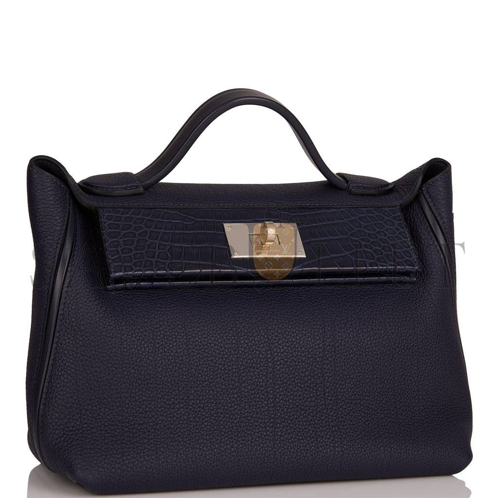 HERMES 2424 BAG 29 BLEU NUIT ALLIGATOR AND TOGO TOUCH PALLADIUM HARDWARE (29*24*15cm)