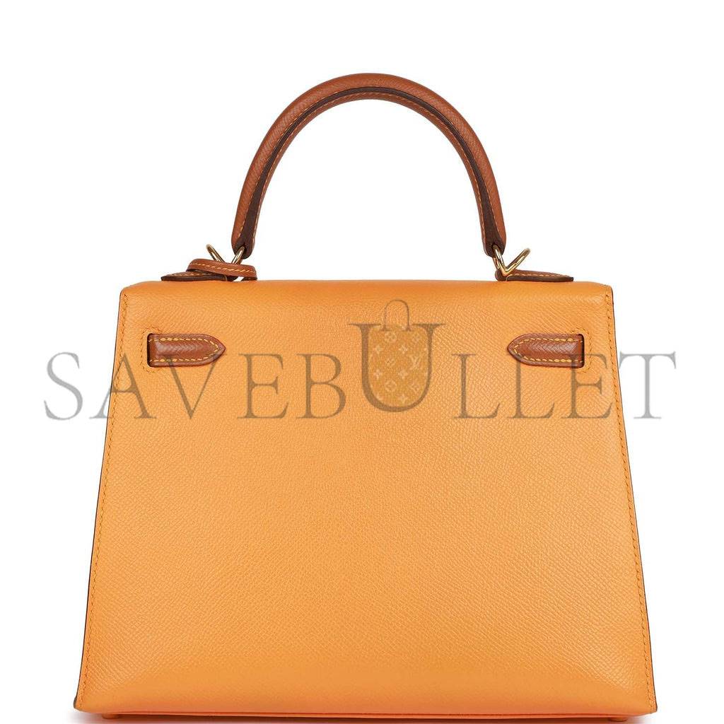 HERMES SPECIAL ORDER (HSS) KELLY SELLIER 25 JAUNE AMBRE AND GOLD EPSOM GOLD HARDWARE HANDMADE (25*17*7cm)