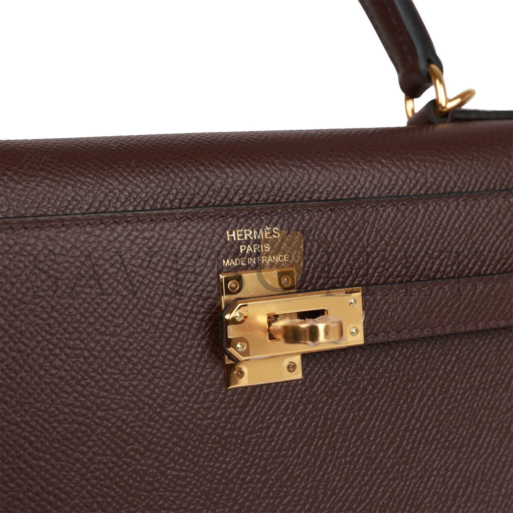 HERMES KELLY SELLIER 25 ROUGE SELLIER EPSOM GOLD HARDWARE HANDMADE  (25*17*7cm)