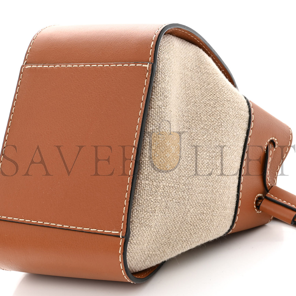 LOEWE CALFSKIN CANVAS MINI HAMMOCK SHOULDER BAG NATURAL TAN (19*17*10cm)