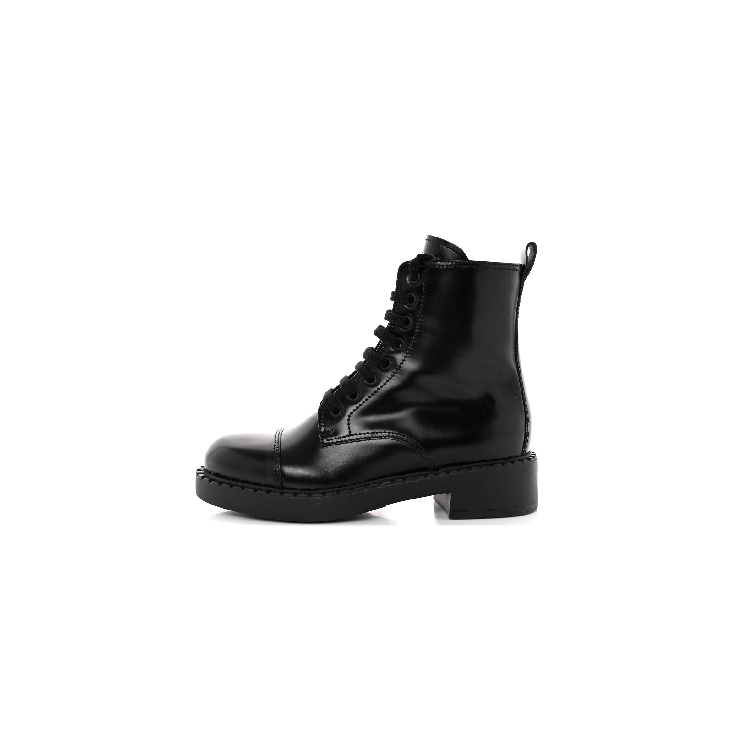 PRADA SPAZZOLATO CHOCOLATE 50MM COMBAT BOOTS 36 BLACK