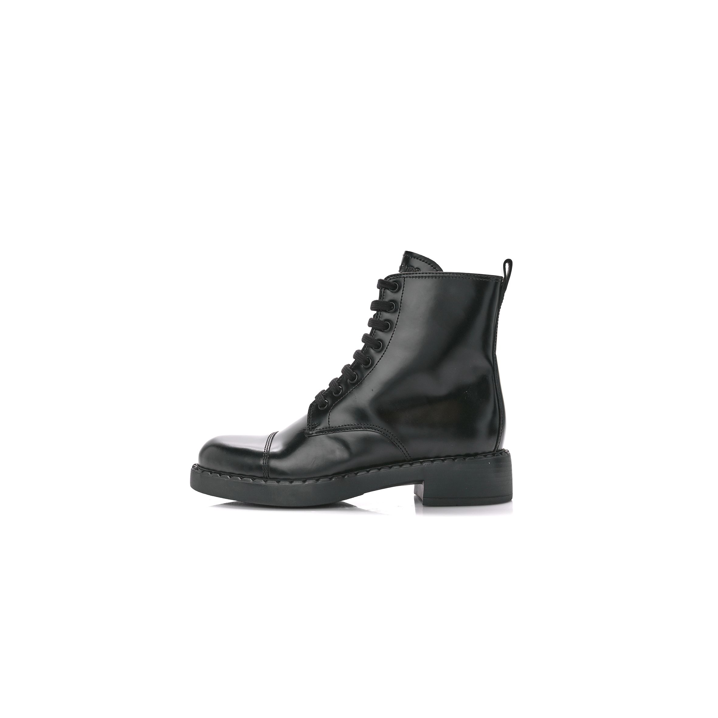 PRADA SPAZZOLATO CHOCOLATE 50MM COMBAT BOOTS 40 BLACK