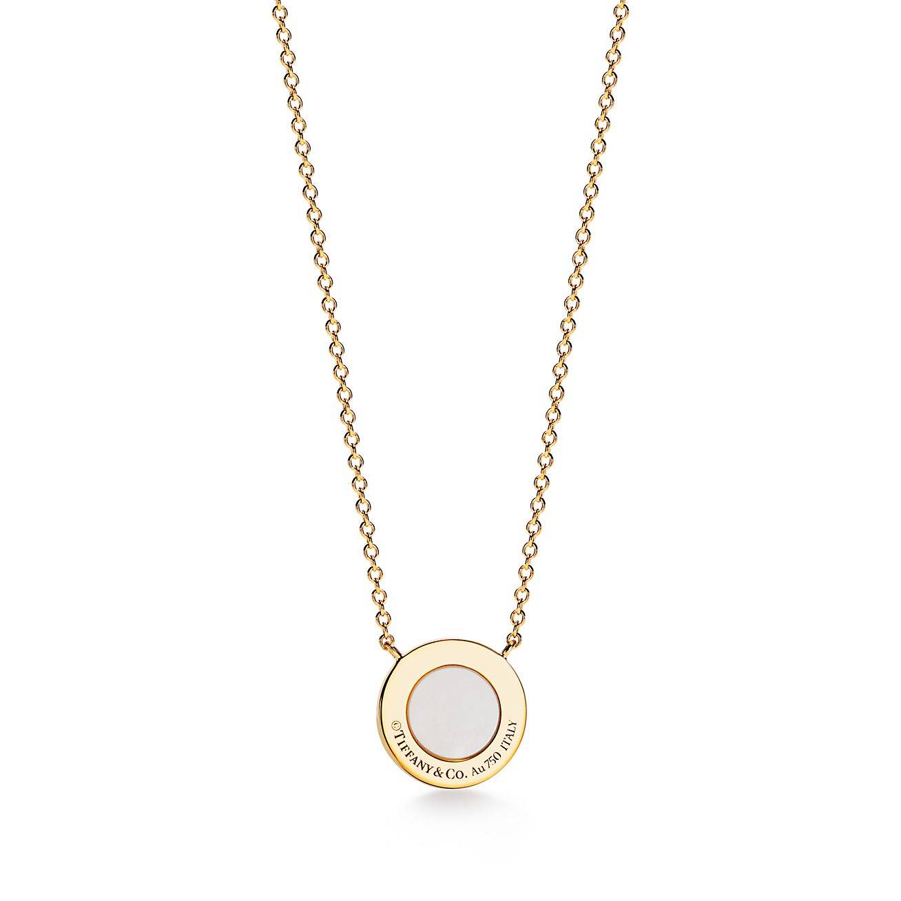 TIFFANY T DIAMOND AND MOTHER-OF-PEARL CIRCLE PENDANT IN 18K GOLD, 16-18