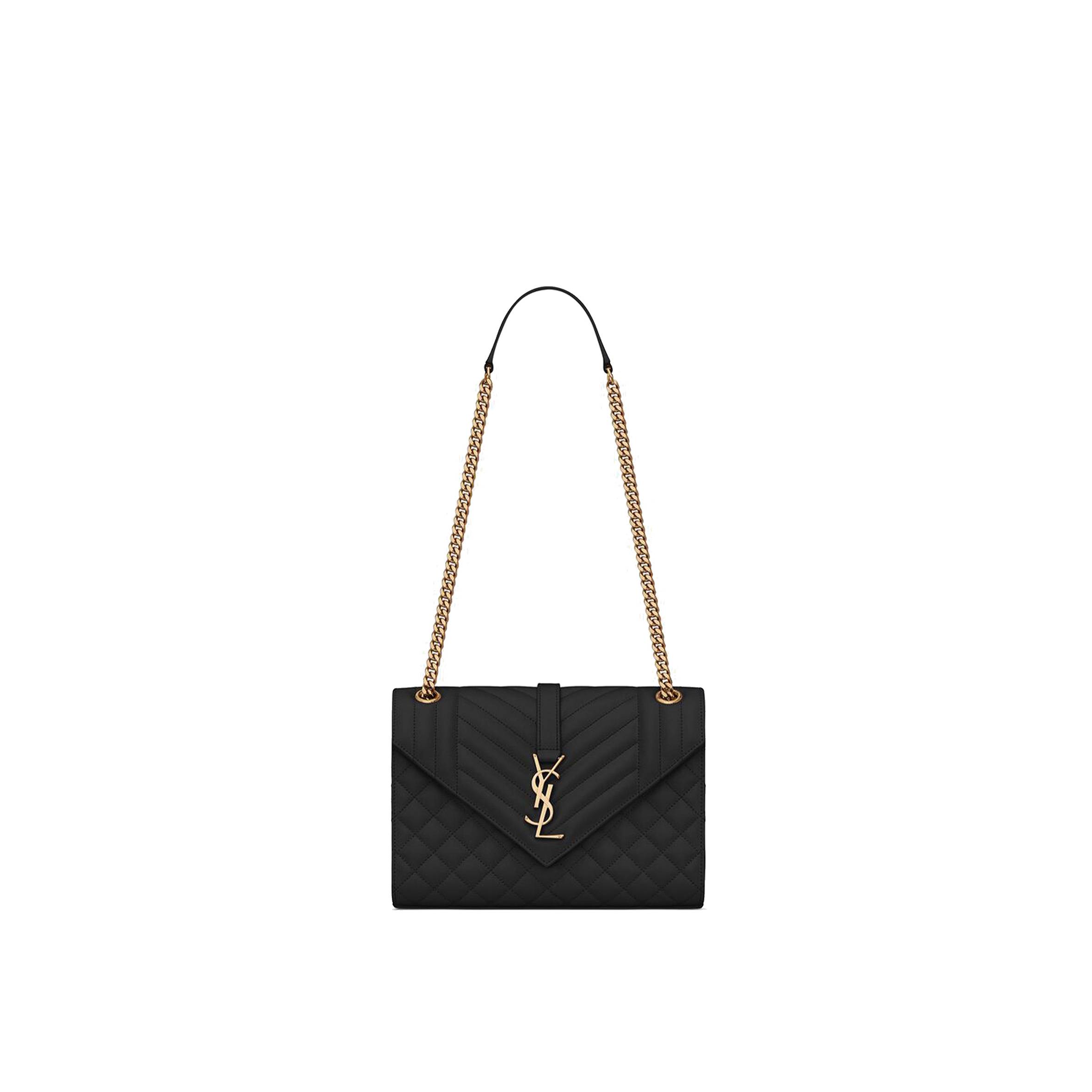 YSL ENVELOPE MEDIUM CHAIN BAG IN MIX MATELASS&EACUTE; GRAIN DE POUDRE EMBOSSED LEATHER 600185BOW911000 (24*17.5*6cm)