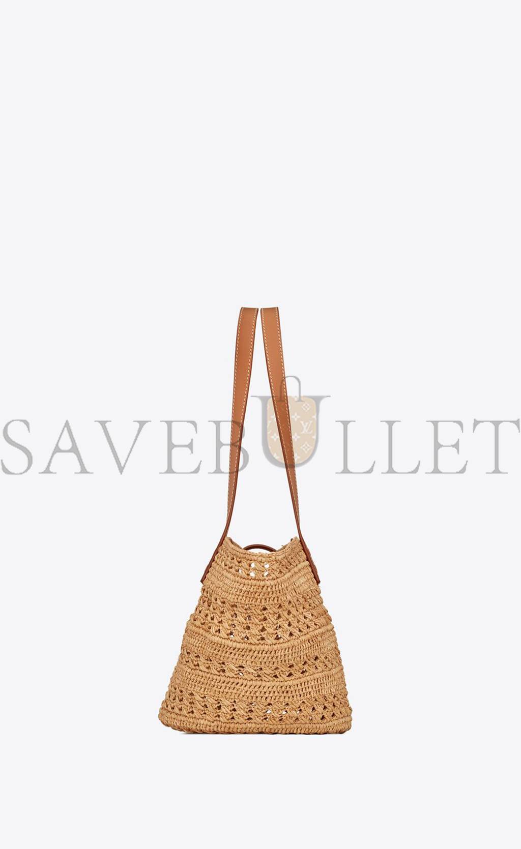 YSL PANIER SMALL BAG IN CROCHET RAFFIA AND SMOOTH LEATHER 685618GAAAC2080 (38*21*20cm)