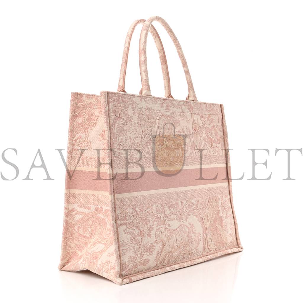 DIOR CANVAS TOILE DE JOUY EMBROIDERED LARGE BOOK TOTE PINK (42*35*10.2cm)