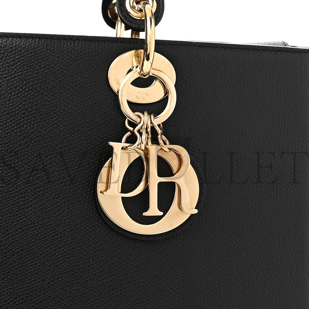 DIOR GRAINED CALFSKIN LARGE LADY DIOR BLACK (32*24*12.1cm)