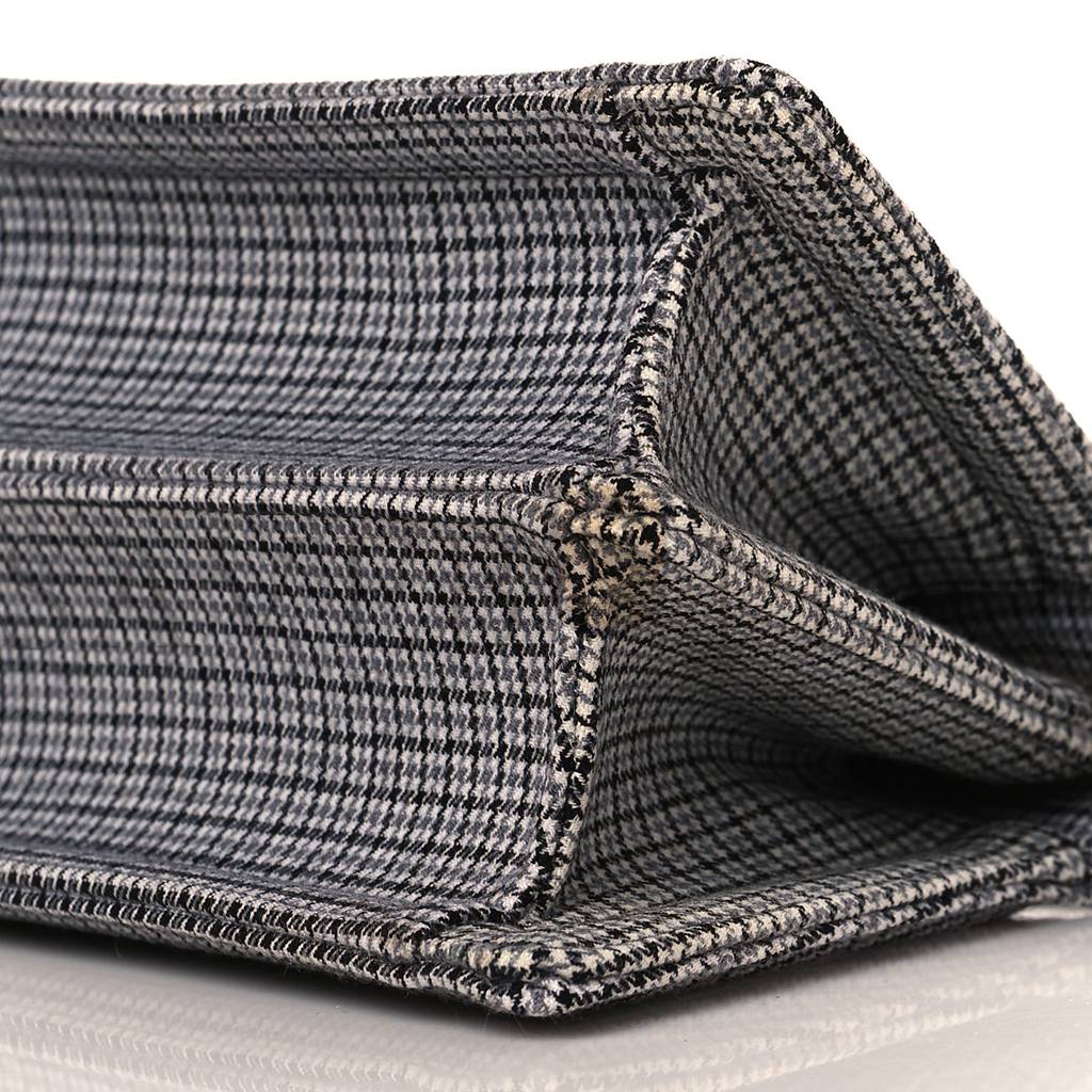 FENDI WOOL FABRIC JACQUARD CUOIO HOUNDSTOOTH FF 1974 PETITE PEEKABOO I SEE U SATCHEL GREY BLACK (20*15*11cm)