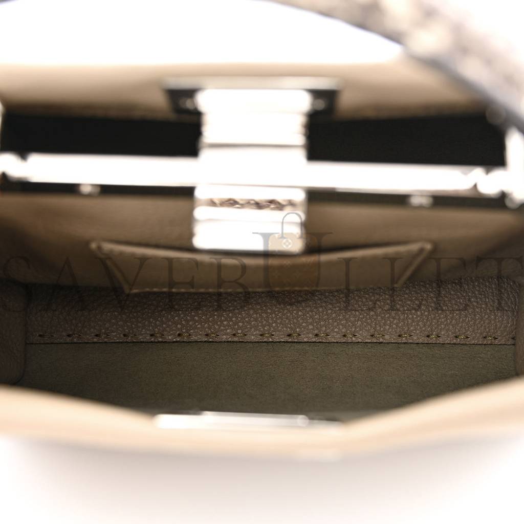 FENDI CUOIO ROMANO PYTHON SELLERIA MINI PEEKABOO ICONIC SATCHEL CORDA WHITE (23*18*11cm)