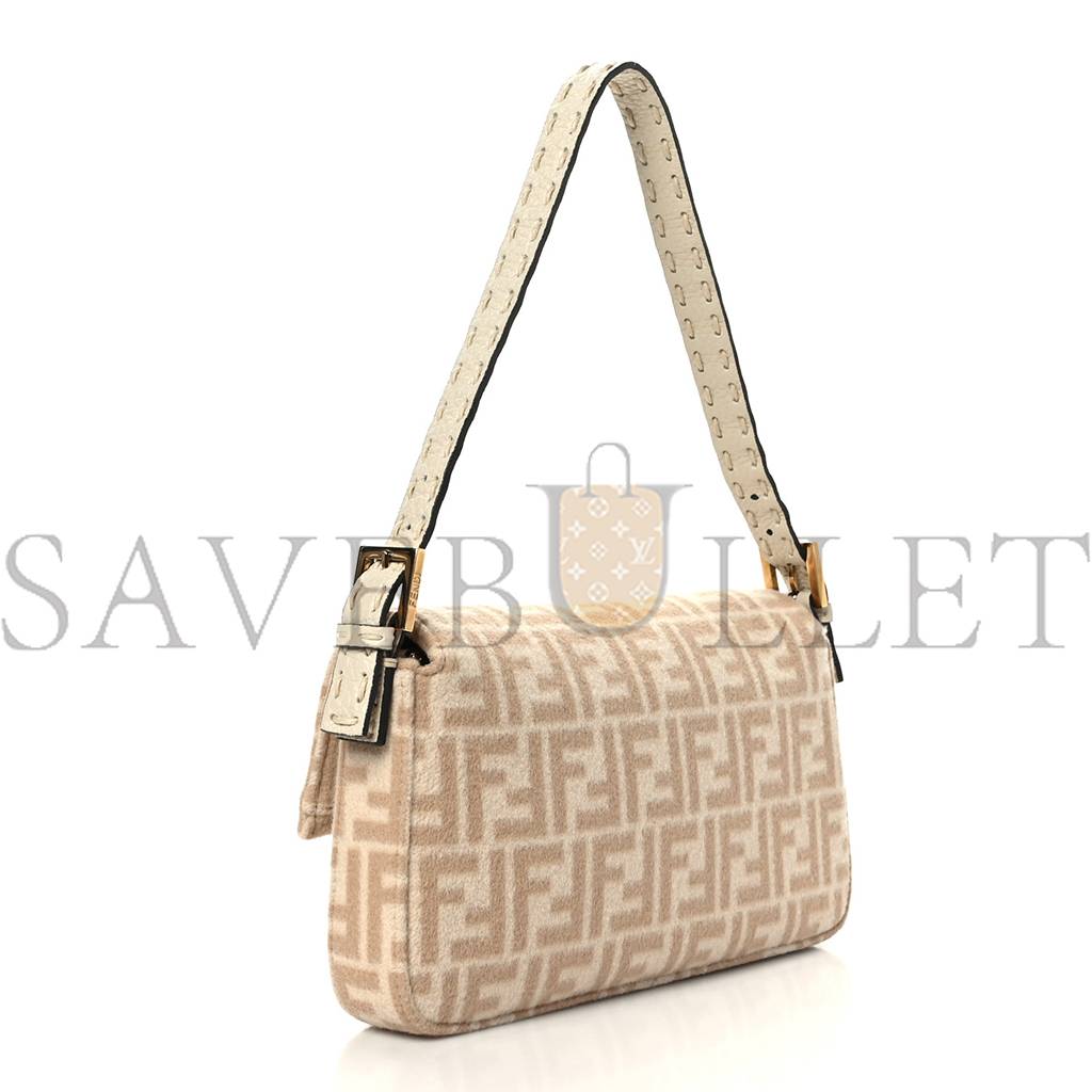 FENDI WOOL CUOIO ROMANO SELLERIA FF 1974 BAGUETTE 1997 BEIGE CAMMELLO CAMELIA (27*15*6cm)