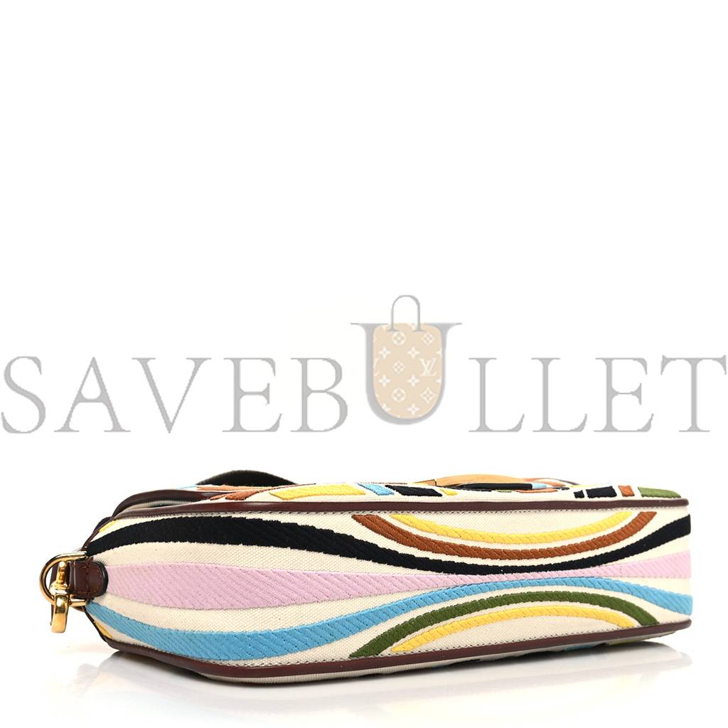 FENDI X SARA COLEMAN CANVAS VITELLO KING SETA FF FISH EYE EMBROIDERED BAGUETTE GREZZO MULTICOLOR GHIANDA (28*15*8cm)